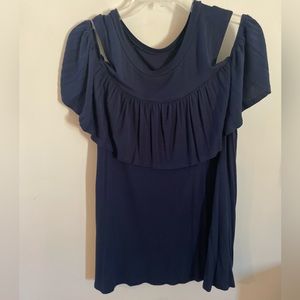 Womens navy blue ruffle shirt